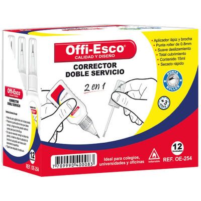 Corrector 2 en 1 Offiesco Caja x 12 UND