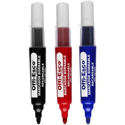 Marcador Borrable Recargable Offiesco Negro – Azul – Rojo